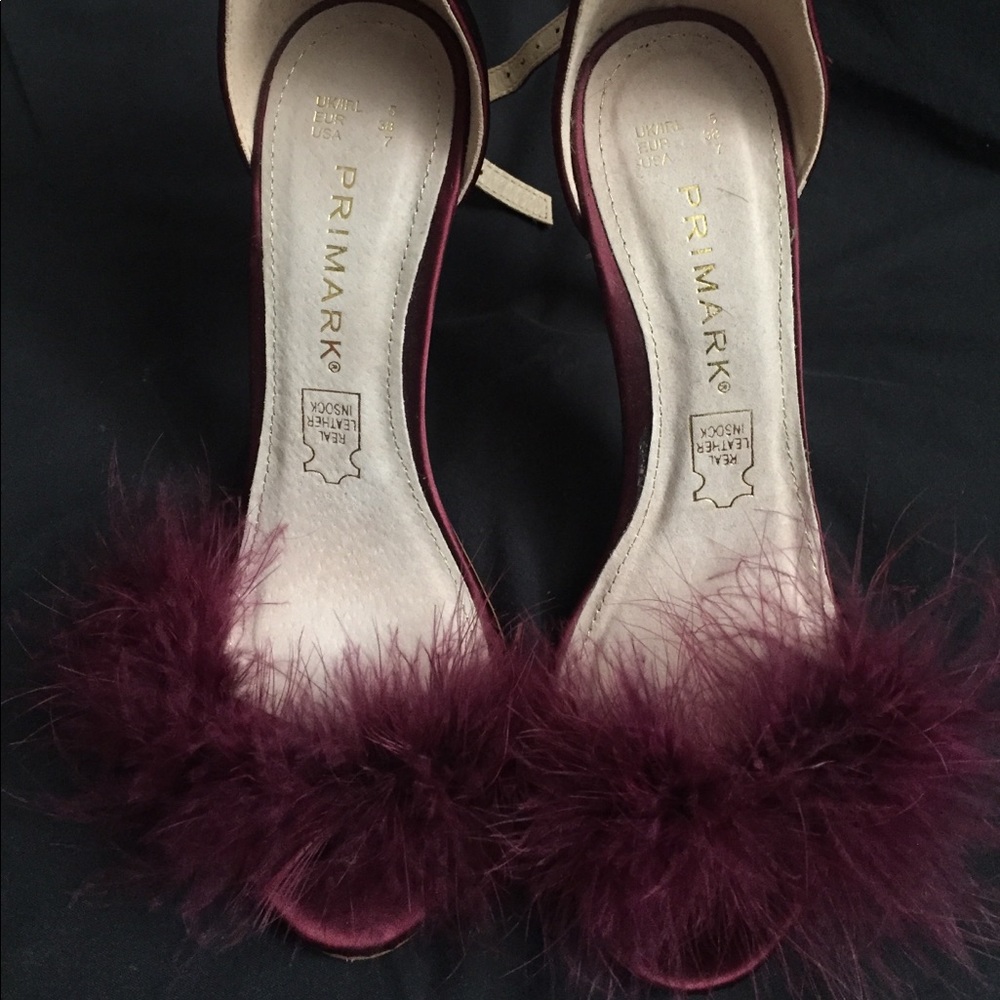 Burgundy High Heels Feather Sandals